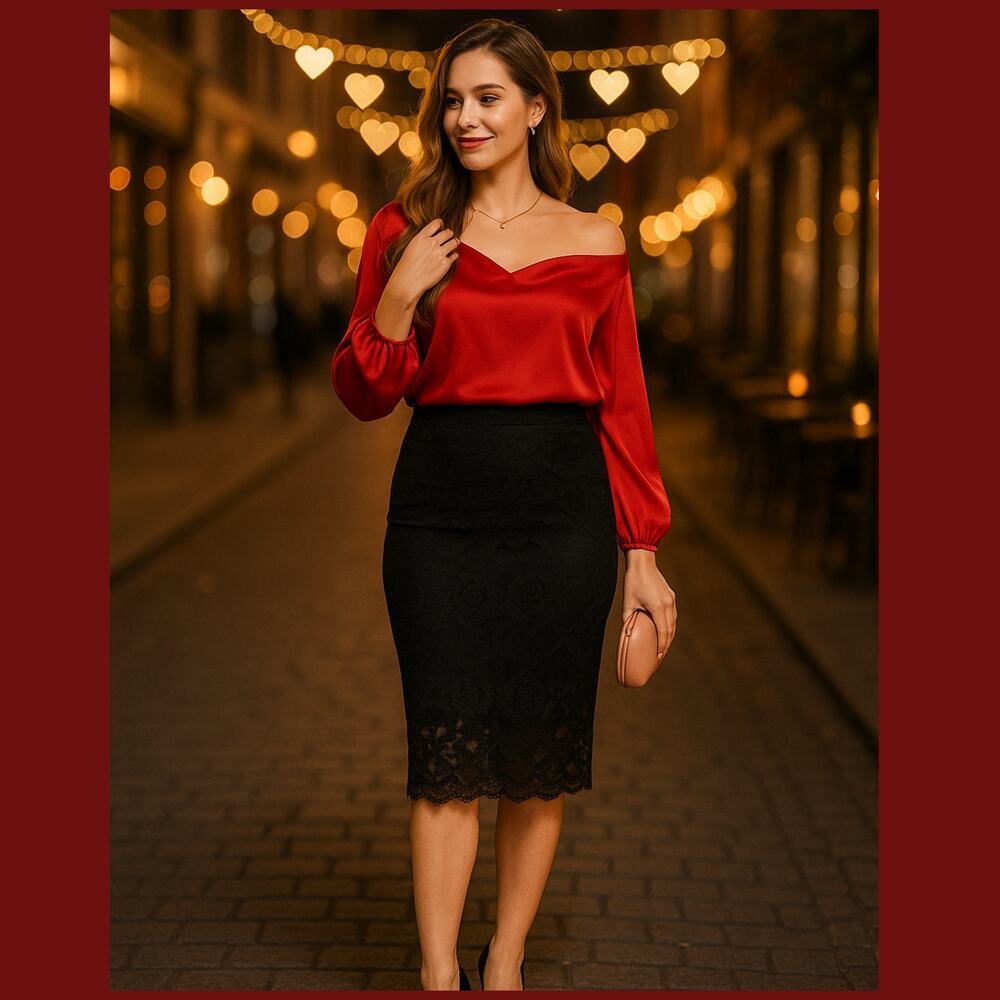 Fashion Wild Cat Black Lace Pencil Skirt Womens M Sheer Overlay Party Date Night